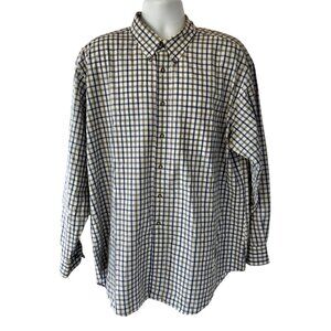 Nordstrom XXL Mens Long Sleeve Blue & White Plaid Poplin Button Down Shirt